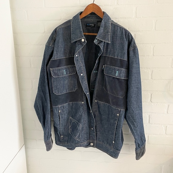 Vintage Y2K Icewear Ice T Denim Jacket Faux Suede Patchwork Dark wash Spellout L - Picture 6 of 16